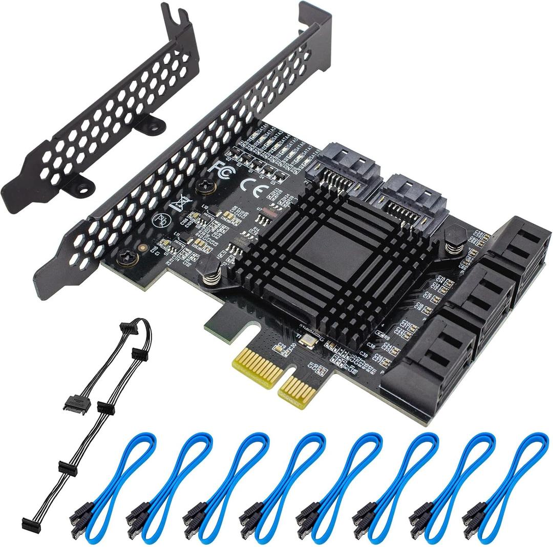 PCIe 8-Port SATA Controller Card (6 Gbps, Compatible with Windows, MAC, Linux) with 8 SATA Cables and Low Profile Bracket