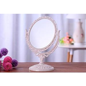 Women Makeup Mirror Vintage Floral Oval Round Handhold Mirror Princess Elegant Makeup Beauty Tools,White,Round