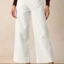 Allimy Women's Summer High Waisted Ankle Length Cropped Wide Leg Capri Jeans Stretchy Loose Pettie Denim Dress Pants with Front Patch Pockets White 8