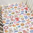 Watercolor Girl Beach Days Baby Crib Sheets for Boy Girl 52x28Inch Summer Seaside Soft Stretchy Fitted Crib Mattress Cover Beach Vacation Holiday Baby Sheet for Standard Crib & Toddler Mattress Pad (One size)
