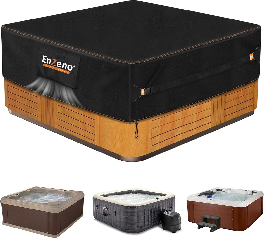 Enzeno Outdoor SPA Hot Tub Cover Waterproof Square 83 x 83 inch fit 82 x 82 or 81 x 81 or 420D Heavy Duty Cub Hot Tub Lid Protectors Protective Cover Cap