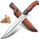 Freelander Fixed Blade Knife, 8.9" Full Tang Outdoor Hunting Knife with Leather Sheath, Survival Knives for Outdoor, Camping, Hiking, Knives for Men