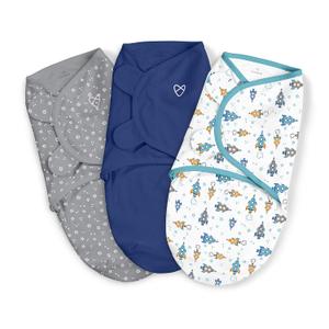 SwaddleMe by Ingenuity Original Swaddle, 100% Cotton, Improves Sleep & Calms Startle Reflex, 3-6 Months, 1.0 TOG, 3-Pack, Baby Swaddle Blanket - Superstar (Blue/Gray/White)