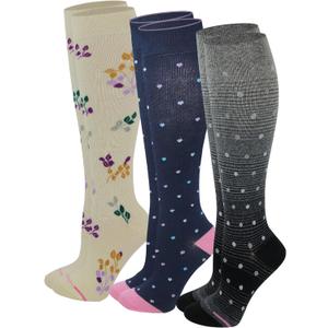 Dr. Motion Women's Compression Knee High Socks, 15-20 mmHg, 3 Pairs (9-11)