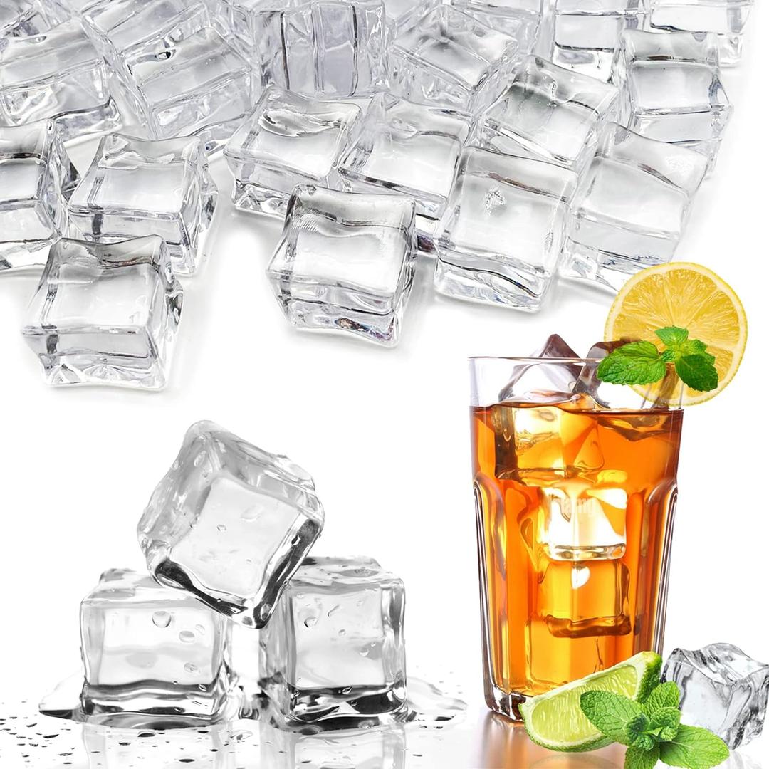Fake Ice Cubes, 50 pcs 1" Artificial Plastic Ice Cube, 25 mm Acrylic Crystal Diamonds for Vase Fillers, Party Favor, Wedding Decoration, Photography Props, Food Display
