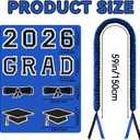 Graduation Leis 2026, Class of 2026 Grad Ribbon Leis with Pins, Grad Necklace Handmade Braided Necklace, Graduation Gifts for Women and Men (Black & Blue)