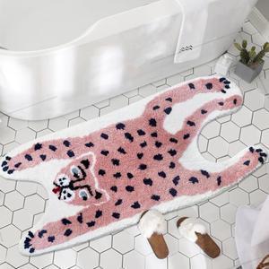 Leopard Playroom Rug - 4ft Pink Rug Runner for Girls Bedroom & Living Room - Soft, Nonslip, Washable Mat for Kids Room - Water Absorption, 2'X4'