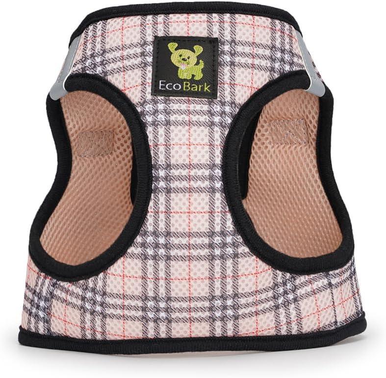 EcoBark Step in Dog Harness - Reflective Wrap Around Body Halter Vest - Soft Mesh Harness (Beige Plaid) (XS- 5 to 6 lbs- Chest Up to 13 in (Pack of 1))