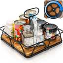 WRINGKIT Condiment Caddy with Handle Lazy Susan, 9 Inch Wood Spice Caddy, 360 Turntable Organizer for Cabinet, Kitchen, Condiment Holder for Table, Restaurants, Seasoning Tray
