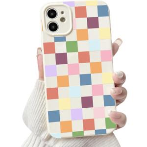 NITITOP Compatible with iPhone 11 Case Cute Aesthetic Checkerboard Checkered Pattern for Women Girl Trendy Slim Fit TPU Silicone Shockproof Full Camera Protection Cover - Colorful