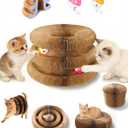Upgraded Double Layer Curls Cardboard Cat Toy, Magic Organ Cardboard Cat Scratcher with Cat Toy Ball Track for Kitten Kitty, Foldable Accordion Interactive Cats Ball Toy for Indoor Cats