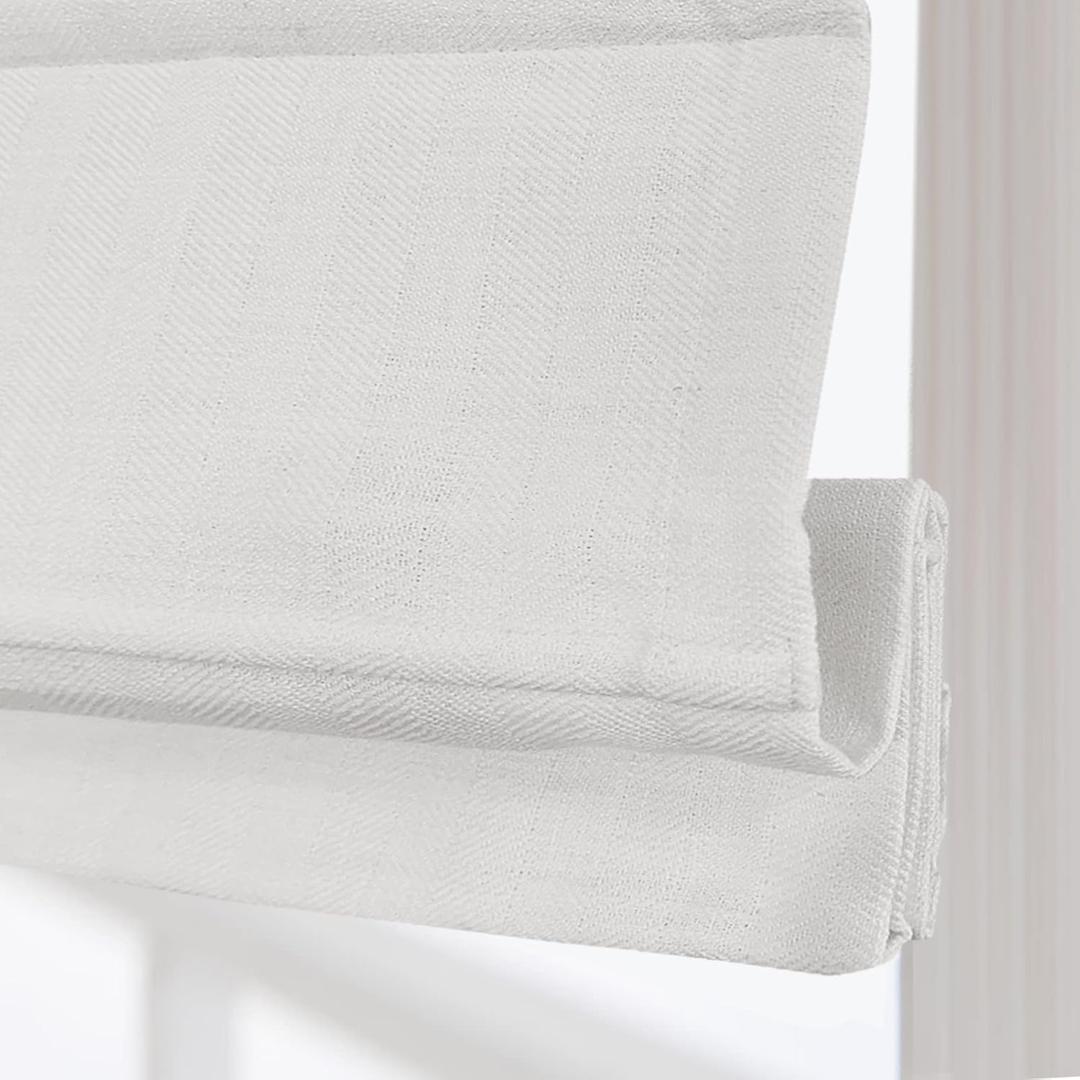 DEJAVU Linen Cordless White Beige Roman Shades for Windows & Doors - Blackout Light Filtering, Insulated Thermal Blinds