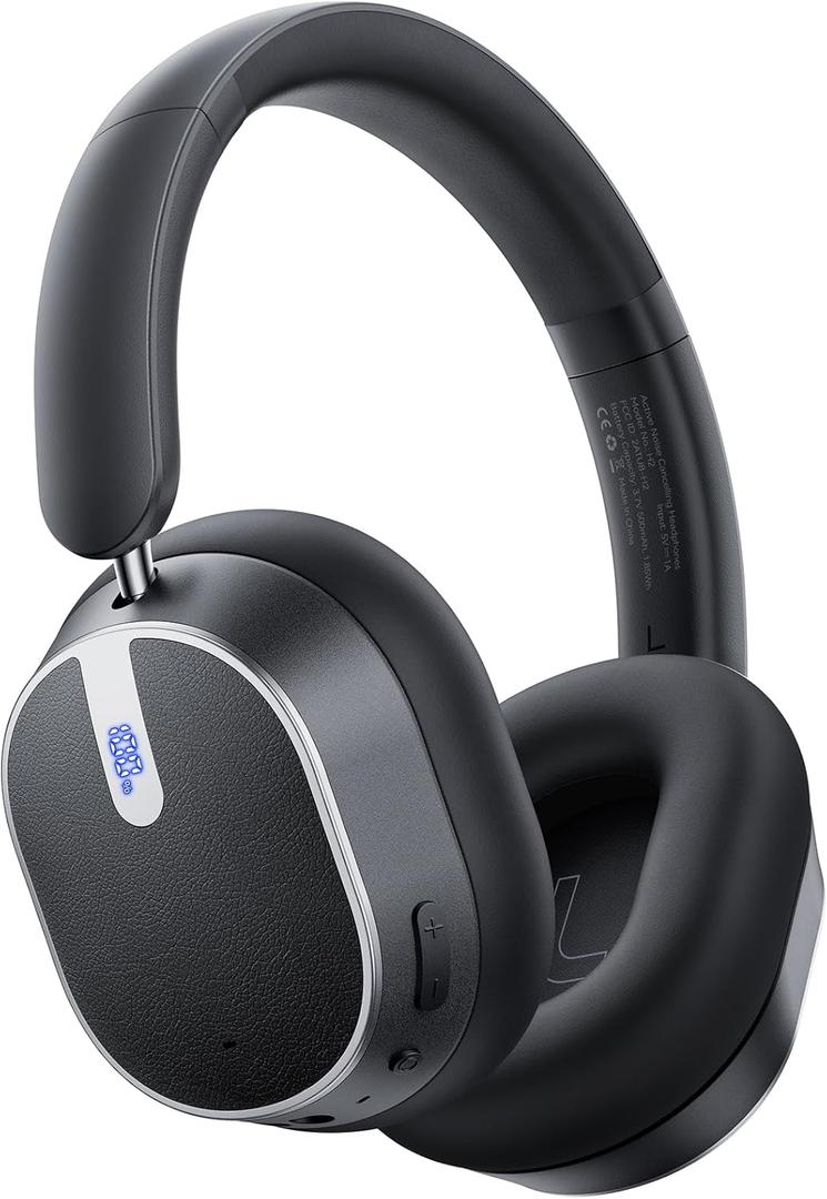 Hybrid Active Noise Cancelling Headphones, 120H Playtime Bluetooth Over Ear Headphones, Bluetooth 6.0 Wireless Headset with Display, 6 ENC Mic, Hi-Res Audio, Transparency Mode for Travel Game Black