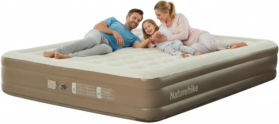 Naturehike Air Mattress Compact King with Built in Pump, 15" Raise Blow Up Luxury Mattress, 992 lbs Max Support, Fast 2Mins Portable Colchone Inflable Mattress, Cordless Air Bed for Home & Camping