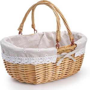 Dicunoy Wicker Picnic Basket with Handle, Large Empty Gift Basket to Fill, Open Top Market Harvest Baskets for Garden, Fruit, Candy, Wine, Easter Egg Gathering, Wedding, Vegetables
