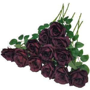 ATFL Fake Roses Artificial Flowers Bulk,Floral Diameter 4'',20 Pcs Artificial Silk Roses Flowers with Stems for Wedding Arrangement Centerpieces Party Home Table Decorations (20, Burgundy)