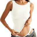 Women Sleeveless Boat Neck Tops Double Lined Backless Tank Tops Basic Fitted T Shirts 2025 (X-Small), White