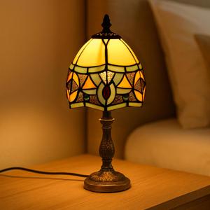Baroque Style Stained Glass Table Lamp - 6.1''x3.5''x13'' Multicolor Tiffany Lamp Ideal for Bedside, Living Room, Bedroom, or Office - Decorative Handmade Lampshade with Bronze Resin Base