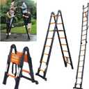 JADDUO Telescoping Ladder A Frame, 16.5 Ft Compact Aluminum Extension Ladder, Portable Telescopic RV Ladder for Outdoor Camper Trips Motorhome with Tool Platform and Stabilizer Bar, 330 lbsBlack