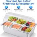 Cold Food Buffet Server 9.6Qt (6 Pans1.6Qt) with Ice Packs for Salad Pizza Sauce Colded Serving Trays Condiments Containers for Parties Buffet, 21x13x13 inches