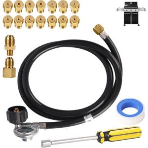 Natural Gas to Propane Conversion Kit for Weber Genesis I/II E/S-210 310 330 410 610,SX/EX/SE-210/310/315,Spirit II 210/310/315,5FT Propane Regulator Hose with 14 LP Orifices (3 Sizes) & 3/8" Fittings