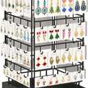 EsLuker.ly Rotating Earring Display Holder Stand for Vendors Events Selling, Large Capacity 64 Hooks Jewelry Rack with Wooden Base for Earring Card Sales, Enhances Retail Visibility