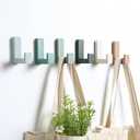 6 Pack Cute Kids Coat Wall Hooks Wooden Adhesive Decorative Colorful Wall Mounted Hangers Backpack Hooks for Hanging Keys Towel Clothes Bathroom Organization(Green)