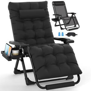Slendor Oversized Zero Gravity Chairs XL, Padded Anti Gravity Chair, 29in Zero Gravity Lounge Chair, Folding Reclining Chair w/Aluminum Alloy Lock, Headrest, Cup Holder, Support 440lbs, Black, 29in x 20in x 45in