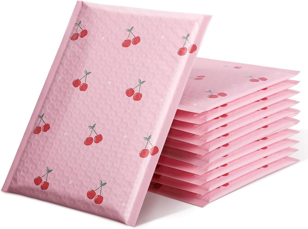 Cozymood Bubble Mailers 6x10 25 Pack Pink Custom Designer Shipping Envelopes Mailing Self Seal Adhesive Waterproof Padded for Valentines Day Gifts Packaging, Mailing, Small Business Bulk, Cherries (Cherry)