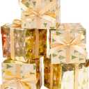 Jaywayang 5 Pack Gold Christmas Gift Boxes with Lids, Ribbons and Tissue Papers Square Gift Boxes - 7.1 Inch - Presents Wrapping Christmas Gift Holiday New Year Party Favor Boxes.