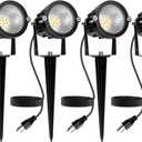 Outdoor Spotlight Warm White 2700K, 10W LED Spot Lights Outdoor for Yard Garden Tree, 120V Plug in Landscape Lighting with IP65 Waterproof for Halloween Christmas Decor, 4 Pack