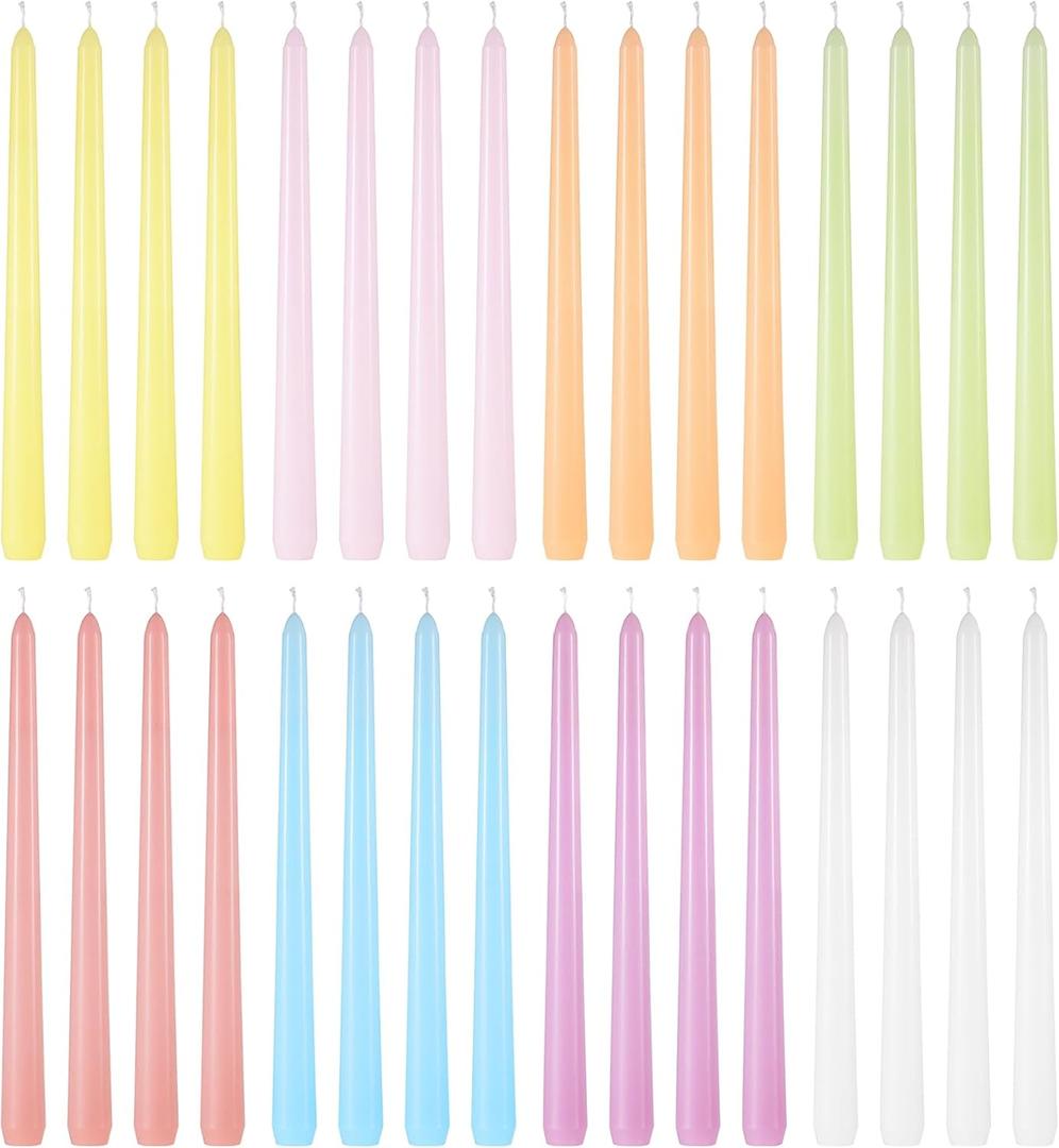 MTLEE 32 Pcs Long Taper Candlestick Bulk 10 Inch Colorful Tapered Candle Smokeless Unscented Candlestick Paraffin Wax with Cotton Wick for Dinner Wedding Party Church Home Decor (Macaron)
