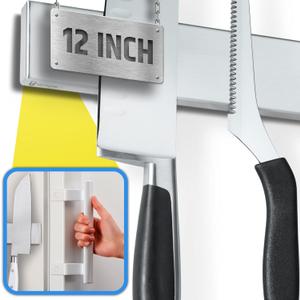 12" Premium Magnetic Knife Holder for Refrigerator (Double-Sided Heavy-Duty Magnets) - Upgraded Strip for Strong Fridge Mount - Clear Up Counter Space - 304 Anti-Rust Stainless Steel (Upgraded Design)