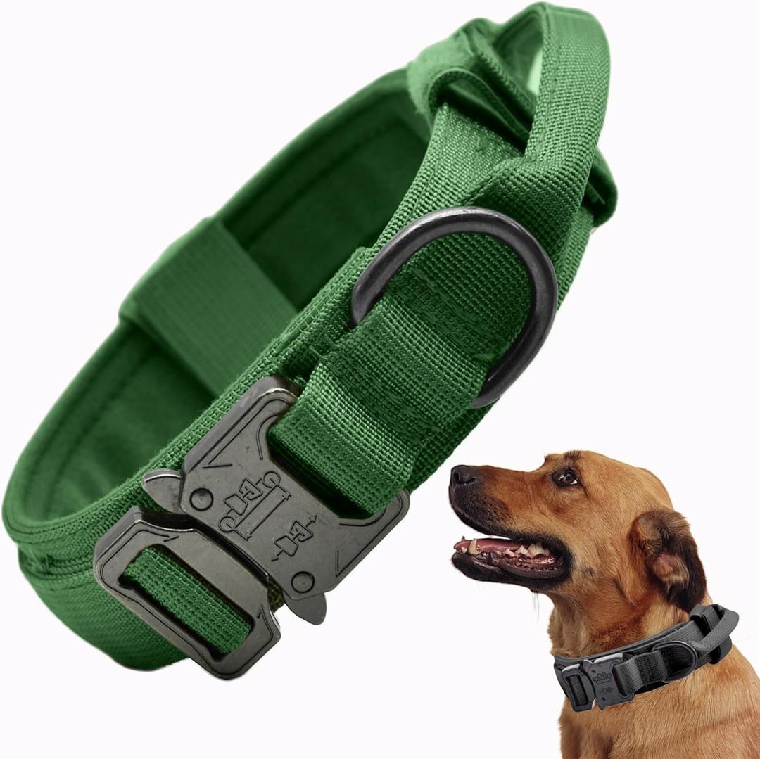 Tactical Dog Collar, Adjustable Military Training Nylon Dog Collar with Control Handle and Heavy Quick-Release Metal Buckle for Small Medium Large Dogs, Emerald Green M (Medium :Width 1.5",Neck 13.5-16.5")