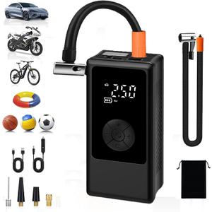 Tire Inflator Portable Air Compressor for Car Ball and Basketball for Sports Balls, Auto Air Pump for Car Tires Bicycle w Gauge Values Display, 150PSI Power Battery Bike Pump Cordless