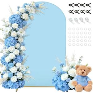 7.2FT Metal Arch Backdrop Cover, Blue Spandex Stretchy Round Top Arch Stand Cover with Balloon Tie Tool for Wedding Ceremony Baby Shower Gender Reveal Birthday Party Background Arch Stand Decorations