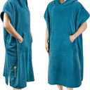 SUN CUBE Surf Poncho Changing Robe with Hood, Thick Quick Dry Microfiber Wetsuit Changing Towel for Surfing Beach Swim Outdoor Sports Men, Absorbent Wearable Towel Cover Up, Turquoise Sea Blue