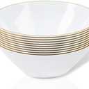 Set of 3 Pack, Blue Sky Organic Disposable White Bowls With Gold Rim - 6 Oz | Count of 30 - Stylish Dinnerware for Parties & Events
