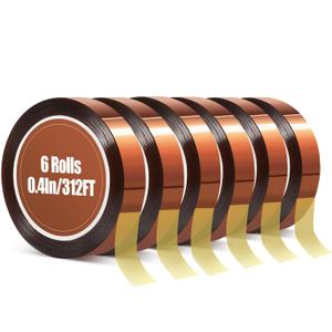 Heat Tape, High Temperature Heat Resistant Tape for Sublimation, 6 Rolls 10mm*16m(52FT) Polyimide Heat Tape for Sublimation Press Vinyl, Soldering, Electronics, No Residue
