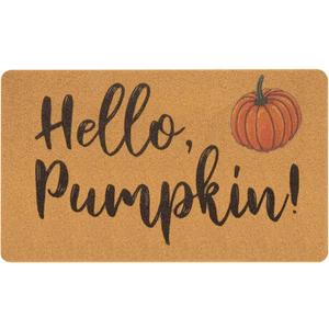 IZUS Hello-Pumpkin Welcome-Doormats - Non-Slip Coir Entrance-Mat Fall-Harvest-Festival Front-Door-Mat Porch-Rugs Home-Decor 17x29inches