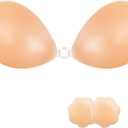 NONIO Adhesive Bra Strapless Sticky Invisible Push up Reusable Silicone The Best Off Backless Viscous for Women (US, Cup Band, F, Nude)