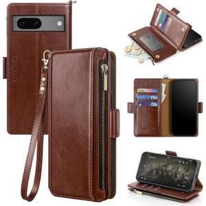 Antsturdy Compatible with Google Pixel 7a Case Wallet with Card Holder Women Men Phone Case RFID Blocking PU Leather Kickstand Flip Protective Cover Wrist Strap Zipper Credit Card Slots,Brown Antsturdy Compatible with Google Pixel 7a Case Wallet with Card Holder Women Men Phone Case RFID Blocking PU Leather Kickstand Flip Protective Cover Wrist Strap Zipper Credit Card Slots,Brown
