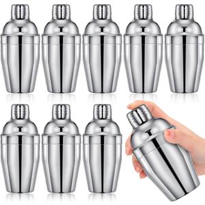 Nitial 9 Pcs Bar Cocktail Shaker Professional Stainless Steel Martini Drink Mixer Built-in Strainer for Bartending No Leaks Boston Shaker for Bar Party Drink Tool (Silver,8 oz)