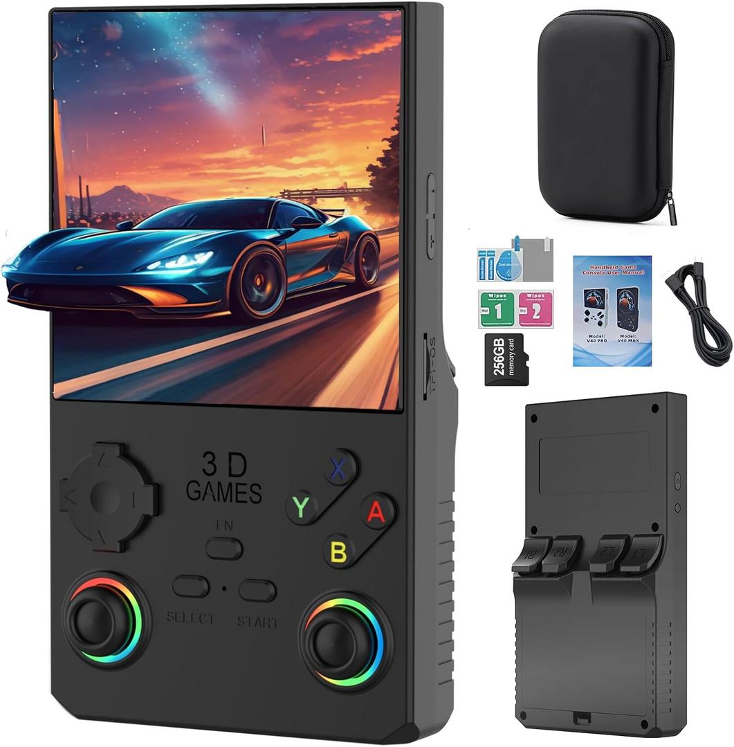 RegiisJoy 2025 New Upgraded V40 Max Handheld Game Console, 40000 Games 4 inch IPS Screen Retro Gaming Console, 256G 4000mAh Portable Mini Pocket Handheld Emulator Open Source Linux System (Black)