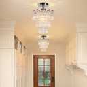 FRIXCHUR Small Crystal Chandelier Led Crystal Ceiling Lights 3 Tiers Crystal Raindrops Chandelier Pendant Lighting Fixture Decoration for Bedroom Hallway Living Room,Chrome,E26