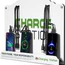 Wall Mount Cell Phone Charging Station for Famil Business Public Community | 8 Ports High Speed Cables | Compatible with iPad, Samsung, Android,Tablets and More