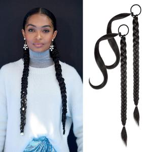 YOGFIT 2PCS DIY Braid Ponytail Extension, Long Straight Wrap Around Ponytail Hair Extensions Natural Soft Synthetic Hairpieces for Women Daily Wear (24 Inch, Black)