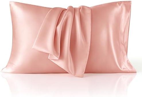 Bedsure Satin Pillowcase for Hair and Skin Queen - Peach Pink Silky Pillowcase 2 Pack with Envelope Closure, Similar to Silk Pillow Cases, Gifts for Women Men, 20x30 Inches, 2pcs