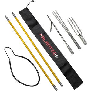 Scuba Choice 5' (Two-Piece) Fiberglass Travel Pole Spear, 3 Speartip Set (12" Paralyzer, Single Barb & Lionfish Tip) w/Black Hawaiian Sling & Carry Bag, Ice Spearfishing & Underwater Hunting Gear
