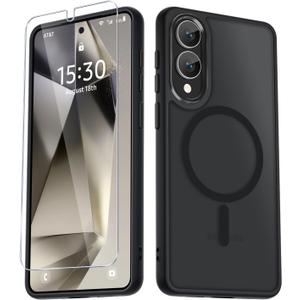 for Samsung Galaxy S25 Edge Case, Matte Magnetic Phone Case with 1 Screen Protector, Support for Magsafe, Translucent Frosted Shockproof Protective Cover for Samsung Galaxy S25 Edge, Black